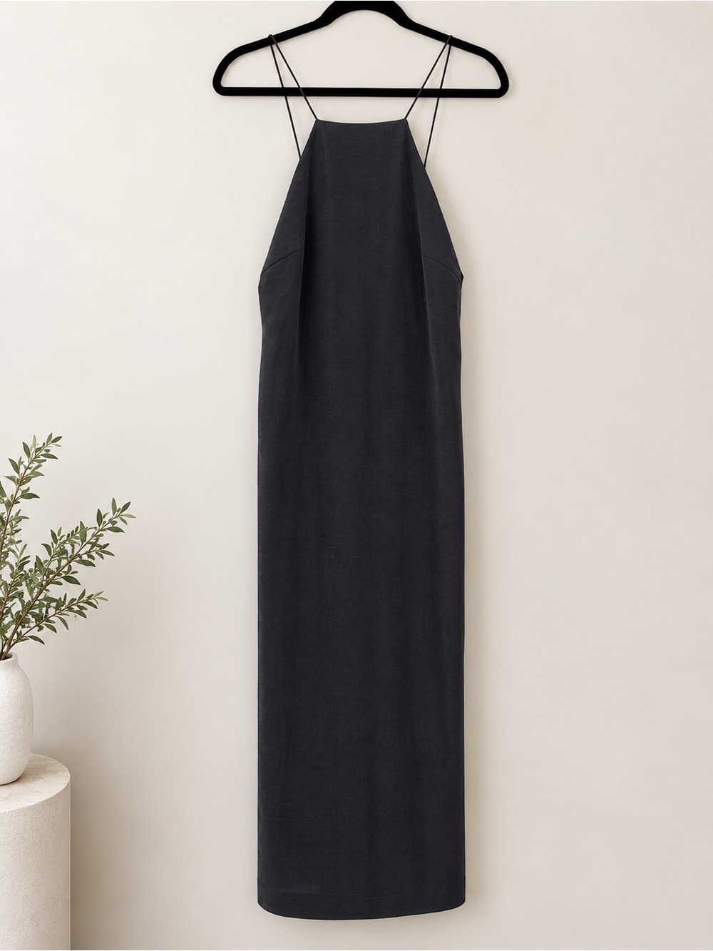 Minimalist Navy Slip Maxi Dress with Thin Straps